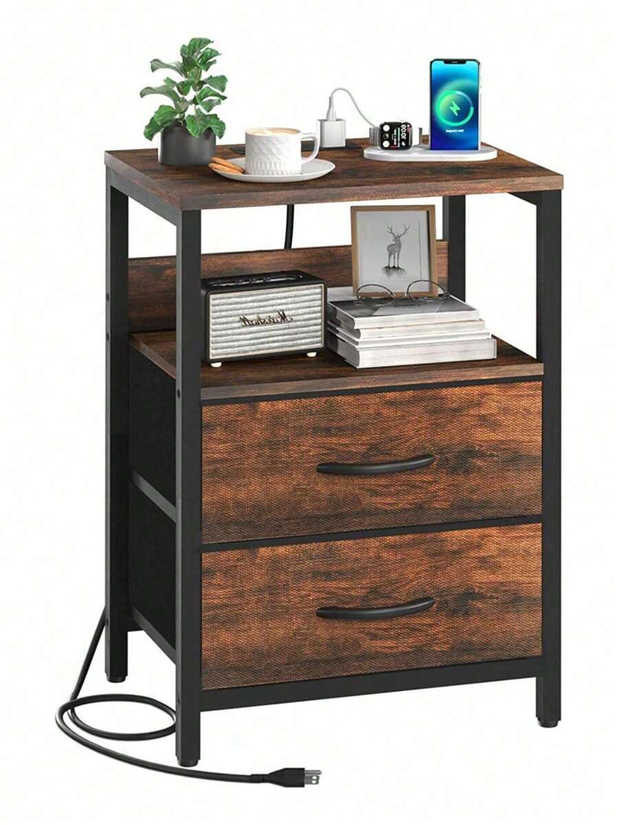 Minimalist Bedroom Dressers Charging Station With 2 Drawers