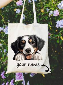 1pc Customized Print Tote Bag, Customized Dog Print Tote Bag, Large Capacity Handbag With Fun Print, Perfect For Picnic, Party, Shopping, And Traveling - Spring Gift Idea
