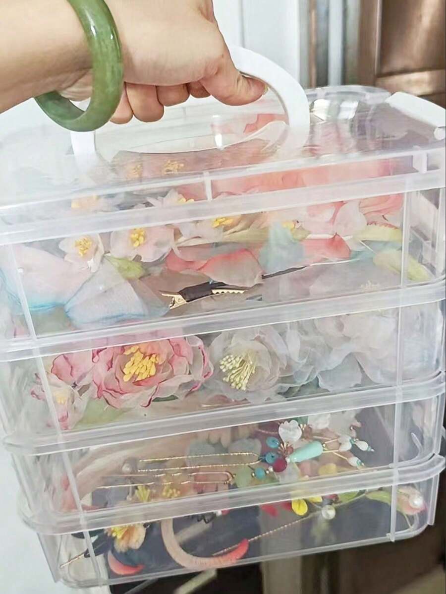 1pc Extra Large 4-Layer Transparent Stackable Storage Box, Multi-Function Organizer Box For Cosmetics, Stationery, Nail Care Tools, Jewelry, Desktop Storage' - Clear - View 1