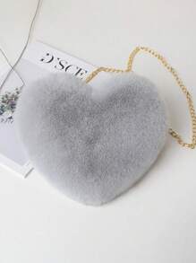 Rejolly 毛绒钱包，女孩心形毛绒手提包，柔软小巧的单肩包/手拿包，情人节特惠：心形毛绒单肩包，配有链条肩带和可爱的拉链钱包！心形毛绒链条新奇包，心形钱包，完美搭配情人节连衣裙和秋季女装，新款毛绒包 - 彩色 - 查看 17