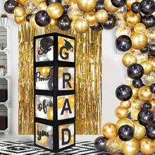 Balloon Boxes Grad So Proud Of You Graduations 2025 For Graduation Party Decorations Supplies For Indoor/Outdoor Home Door Decor 4 Pcs Black Balloon Transparent Boxes(NO Balloon, White And Black)