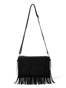 2025 Hot European And American Fashion Tassel Bolsa de Ombro Feminina Bolsa de Ombro Casual com Franja, Preto e Marrom
