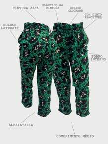 Women's High Waist Tailored Pants With Belt Animal Print Clochard Print - màu xanh lá - Xem 2