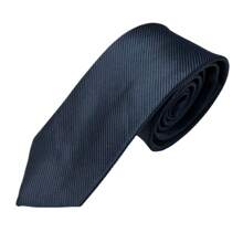 Premium Solid Plain Striped Slim Twill Tie - Navy Blue - View 2