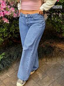 欧美街头设计 Y2K 时尚休闲蝴蝶结印花水洗大码松紧腰带女式直筒牛仔裤