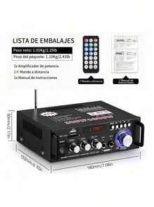 Amplificador de potencia estéreo de audio HIFI con Bluetooth 5.0,  radio FM compatible con Bluetooth y control remoto, BT-298A, 2 canales, pantalla LCD, 300 W + 300 W Hifi  Para Casa - Tipo de Enchufe A USA (110-127V) - Ver 7