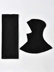 两件套女士穆斯林时尚纯色头巾套装，舒适针织头巾，适合日常祈祷和户外穿着。 - 下巴帽+圍巾 - 查看 10