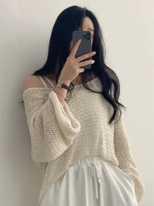 EAVA Sweet Design, Lightweight V-Neck Lace-Up, Purely Sensual Long-Sleeve Knit, Women's Cover-Up Top