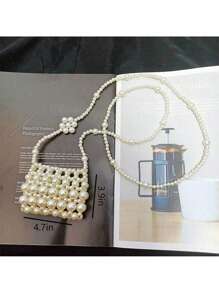 1 件迷你手工串珠珍珠斜挎包，时尚口红编织包，适合女孩 - 均碼 - 查看 9