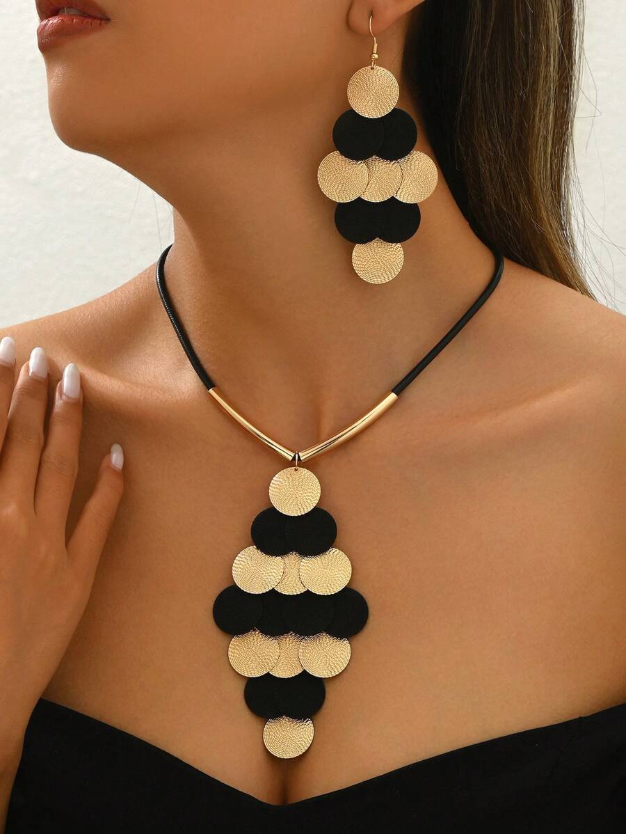 Bộ 3 chiếc/bộ bán chạy nhất khảm vân tay độc đáo sáng tạo theo phong cách châu Âu và châu Mỹ dự tiệc tua dài hoa tai & vòng cổ - Nhiều màu - Xem 1