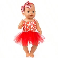 16-18 英寸重生娃娃服装套装，包括 43 厘米大娃娃情人节心形薄纱连衣裙、红色吊带薄纱连衣裙，3 件套（不含娃娃） - 彩色 - 查看 8