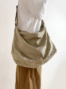 Túi đeo chéo vải canvas dung tích lớn tối giản phong cách Nhật Bản, Túi đeo vai có khóa kéo gấp gọn đa năng thường ngày cổ điển, Thích hợp sử dụng hàng ngày, Sinh viên đại học, Du lịch - Màu Khaki - Xem 5