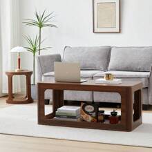 Coffee Table For Living Room, Farmhouse Coffee Table With 2-Tier Storage, Accent Wood Coffee Table For Living Room (Walnut) - 彩色 - 查看 3