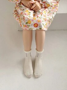 5 Pairs Cute Floral Lace Student Socks, Breathable Mesh Mid-Calf Socks, Versatile