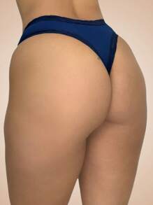 Ribbed Panties With Lace Detail - Navy Blue - View 2