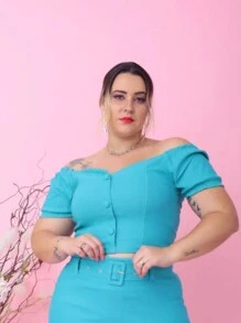PLUS SIZE BEGALINE CROPPED BLOUSE PLUS SIZE 46 To 52 - Azul Tifany - View 5