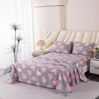 Juego de sábanas de princesa tamaño King para niños y niñas, juego de sábanas de flores de mariposa rosa, 4 piezas, diseño de corazón de diamante rosa kawaii, decoración de habitación para adolescentes y mujeres, juego de sábanas planas, 2 fundas de almohada