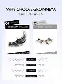 GROINNEYA 10 对半睫毛自然纤细假睫毛 3D 蓬松仿貂毛睫毛纤细猫眼睫毛化妆条睫毛、睫毛、睫毛、假睫毛 - 眼尾拉長款 - 查看 9