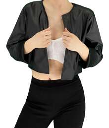 JOPHY Y CÍA. Chaqueta corta ligera de mujer de manga larga sin cuello en piel ecológica (código 6352)