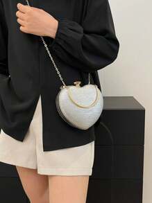 时尚闪亮水钻手提包，独特设计手拿包，女士派对晚宴包，优雅心形小钱包，适合情人节 - 彩色 - 查看 5