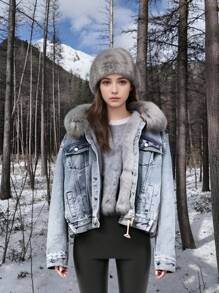 Chaqueta De Jeans Para Mujer Con Acabado Desgastado Moderno Y Botones,Chaqueta vaquera interior de felpa de manga larga para mujer,Chamarra de Mezclilla, Apuesta por un Look Único y Elegante,para primavera/otoño,Cazadora de Mezclilla Crop con Diseño de Solapa para Mujer Dama Sexy de Moda, Chamarra de Mezclilla para Mujer, Chaqueta Vaquera, Chamarras de Mujer, Chaquetas, Abrigo, Chaquetilla de Moda. - Azul - Ver 6