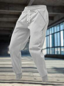Men's Simple Elastic Waist Sports & Casual Running Pants, Spring/Summer - Light Grey - View 2