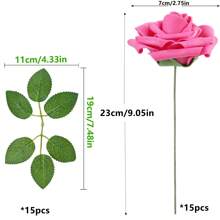 10/30/50支象牙色泡沫仿真玫瑰花，带茎，适用于DIY婚礼花束、新娘送礼会中心装饰品、派对餐桌装饰、情人节和母亲节装饰、生日和毕业礼物（塑料材质，需要组装，用力拉扯易碎） - 玫紅色 - 查看 10