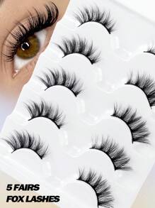MAGEFY 5 Pares de pestañas postizas medias de zorro natural, cortas y mini, super cortas, media pestaña con extremos alargados, de apariencia natural y rizada, reutilizables e ideales para uso diario de chicas/mujeres. Pestañas manga esponjosas y delgadas para uso cotidiano, esenciales de viaje, cola de ojos alargada.