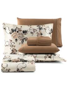 100% Cotton Queen And Double Bedspread + Sheet 6 Pieces - KHAKI HOA - Xem 1