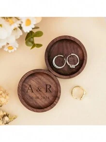 1pc Personalized Wooden Ring Plate, Custom Round Wooden Ring Plate - Custom Wedding Ring Holder, Ring Plate, Couple Gift, Bridesmaid Gift, Gift For Friends, Gift For Mom, Mother's Day Gift