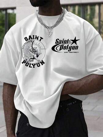 Men's New Racing Casual Personalized Letter Print Short Sleeve T-Shirt, Paired With Casual Pants, Suitable For Travel/Vacation/Outdoor Camping/Sports