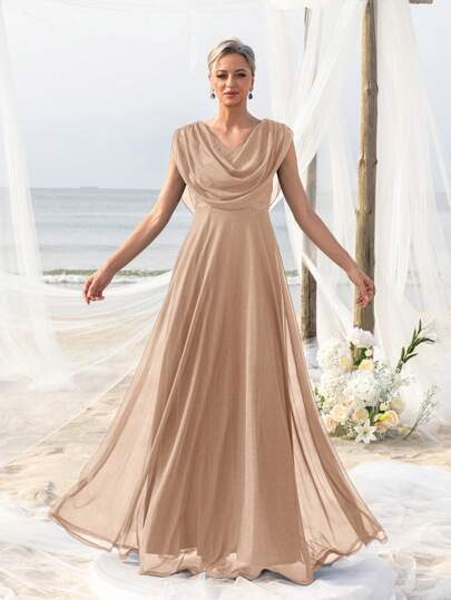 Vestido de elegancia con cuello drapeado para primavera/verano para fiesta de soltera en la playa, novia en la playa, gala de jardín, cita de cena lujosa, atuendo para retiro de luna de miel