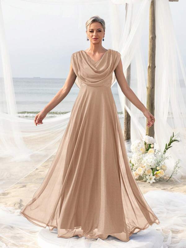 Draped Neckline Elegance Dress For Spring/Summer For Seaside Bachelorette Party, Beachfront Bridal, Garden Gala, Luxury Dinner Date, Honeymoon Retreat Outfit