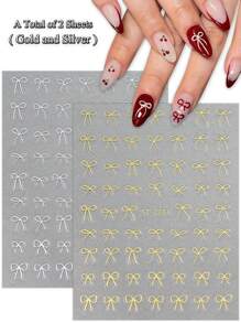 2/3/6/12/18/24 Sheets Valentine's Bow Nail Art Stickers For Women, Self-Adhesive 3D Bow Nail Decals, Cute Ribbon Nail Stickers For DIY Nail Design, Manicure Nail Supplies Accessories