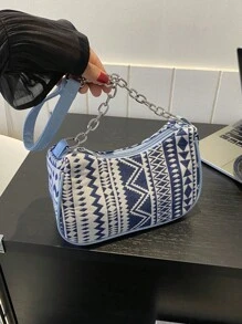 1 件几何图案女士单肩包链条手提包斜挎包少女小巧独特钱包多功能便携式拉链封口日常通勤包旅行度假超市下午茶购物派对节日礼物 - 彩色 - 查看 7