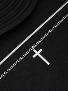 2 件或 1 件简约不锈钢十字链项链，休闲日常佩戴，约会，派对，生日，圣诞节，新年，情人节节日礼物 - 彩色 - 查看 5