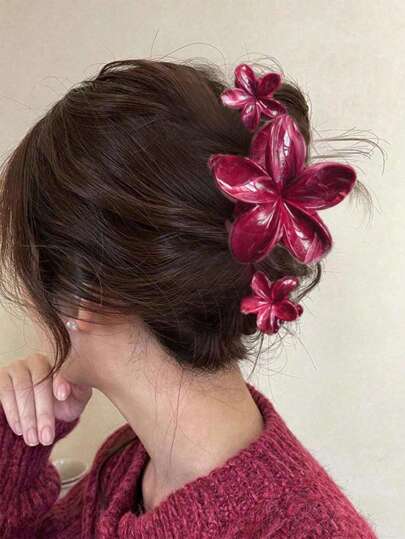 1/3pcs Blend Red Egg Flower Hair Clip, Hair Accessory For Girls, Claw Clip, Hair Claw, Beach Photo, Photography, Tourism Hair Accessory,Gifts,Travel,Gifts For Women,Hair Stuff,Stocking Stuffers