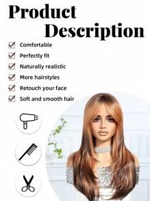 Perruque femme élégante, stylée et naturelle en fibre chimique de couleur dégradée, cheveux longs de 20 pouces, coupe de cheveux verticale en couches naturelle avec frange. Matériau synthétique résistant à la chaleur, convient pour les vacances, les voyages, les fêtes de famille, les rôles et l'usage quotidien - Ombré - Voir 8