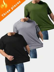 3 件装多色加大码男士网眼轻薄短袖休闲上衣，适合居家和户外穿着