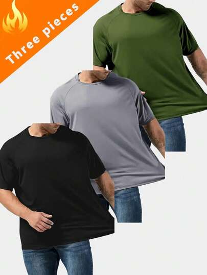 3 Pcs/Pack Assorted Color Plus Size Men's Mesh Lightweight Short Sleeve Casual Tops For Home And Outdoor