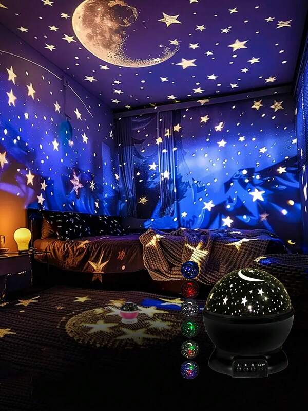1 PC Moon Starry Night Light, USB Direct Insertion, 360 ° Rotating Moon Star Projector Desk Light, Bedroom Party Decoration Birthday Gift.