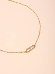 1pc Fashionable Minimalist Geometric Hollow Out Rhinestoned Pendant Necklace, Elegant & Versatile Design For Women's Daily Wear