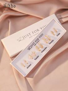 Hihho 10 pièces/set (avec boîte cadeau blanche élégante) Boucles d'oreilles simples en forme de cœur doré et de fleur, parfaites pour les tenues de tous les jours des filles et les cadeaux pour la Saint-Valentin