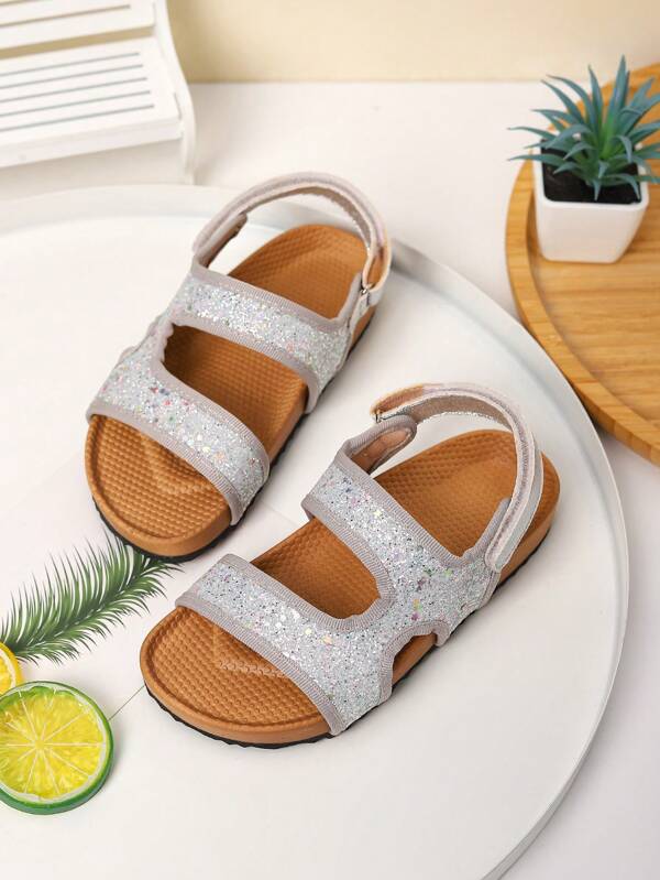 صندل بنات بفتحة اصبع القدم مفتوحة، بتصميم الأميرات، مقاسات متوسطة وأطفال، أحذية للبنات الصغيرات للشاطئ