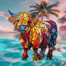 1 pieza Atrapasol de acrílico plano en 2D con diseño de vaca de las tierras altas, ornamento de colección de luces de jardinería, colgante de ventana, regalo para amantes de la naturaleza y de los animales, decoración con tema de animales de granja, perfecto para sala de estar, porche y decoración de habitaciones