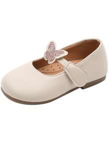 1 双女孩蝴蝶设计时尚优雅平底鞋，适合夏季 - 米色 - 查看 6