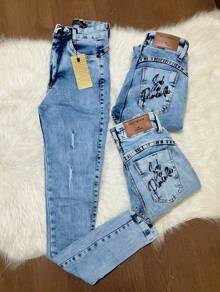Salt And Pepper Premium Destroyed Embroidered Jeans - Light Wash - View 2