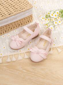 1 双女童蝴蝶结 PU 系带设计可爱儿童平底鞋 - 粉色 - 查看 6