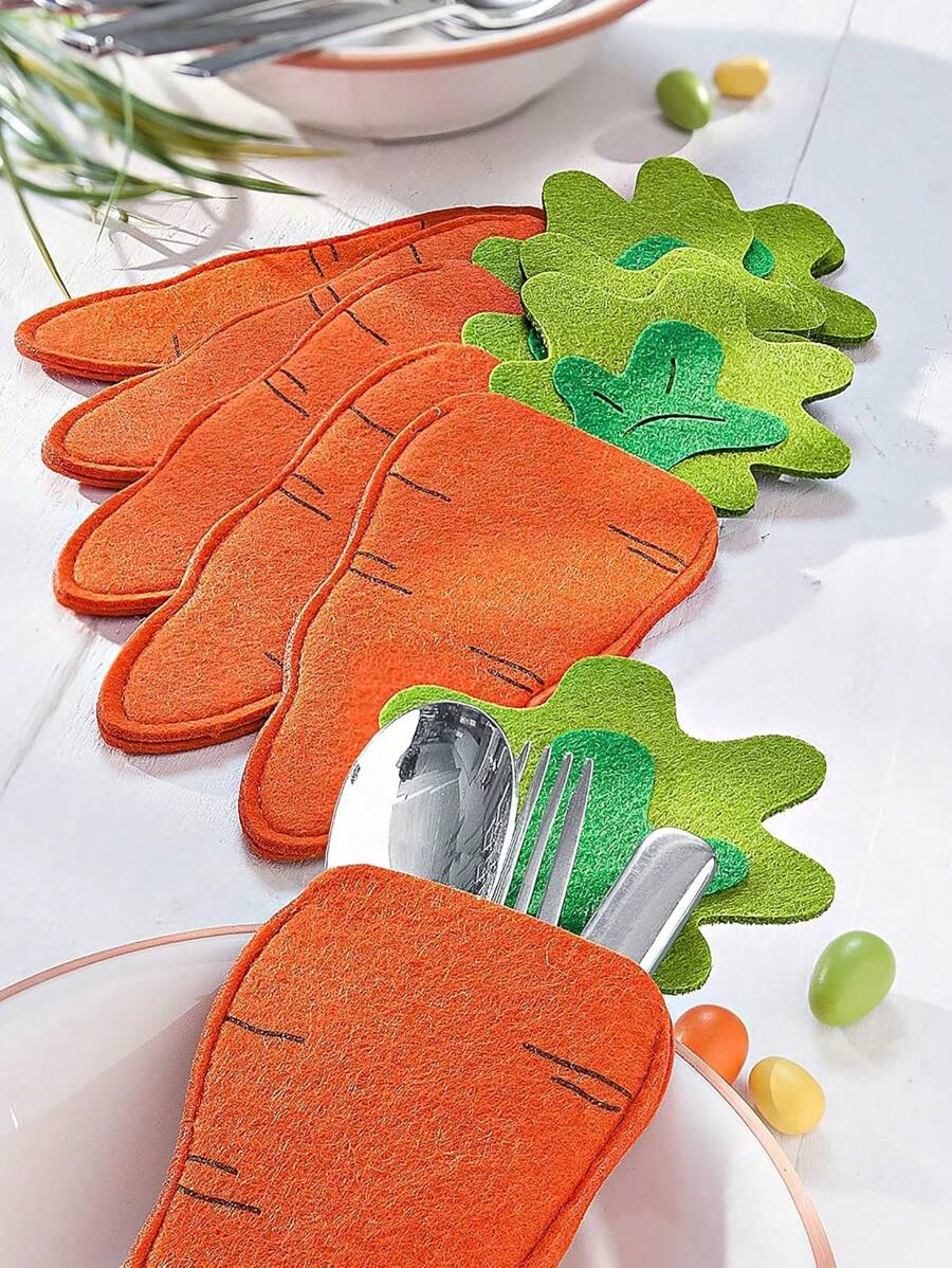 1/2/4 件套毛毡胡萝卜餐具袋，餐具架毛毡餐桌装饰，胡萝卜图案，可作为复活节装饰餐巾袋，适用于餐具桌套装