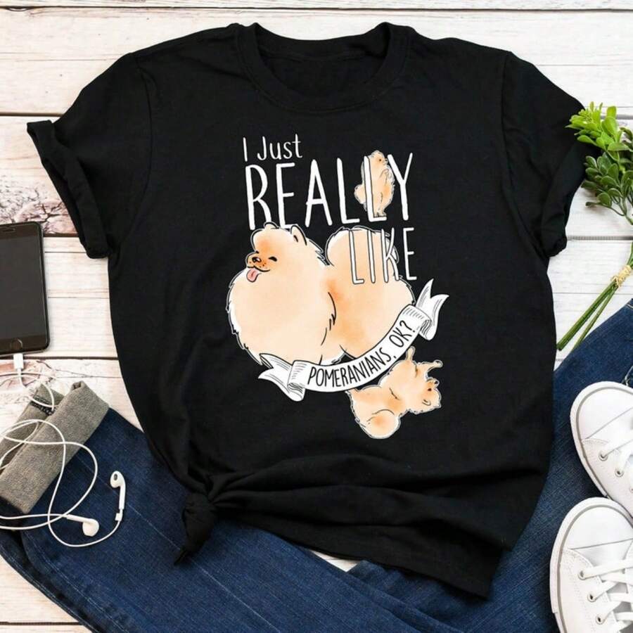 Pomeranian Shirt, Women , Funny Dog Lover Gift, Cute Pom T-Shirt, Pomeranian Tshirt, Pet Tee, Dog Mom, Dog Dad, Gift For Him Her Birthday - Black - View 1